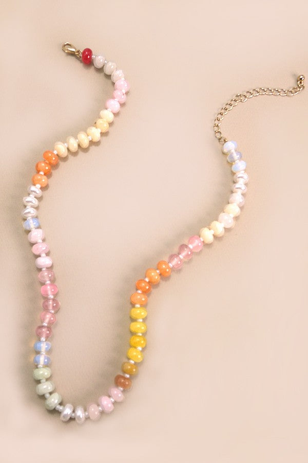 Natural Agate Semi Precious Beaded Necklace - Pastel Multi