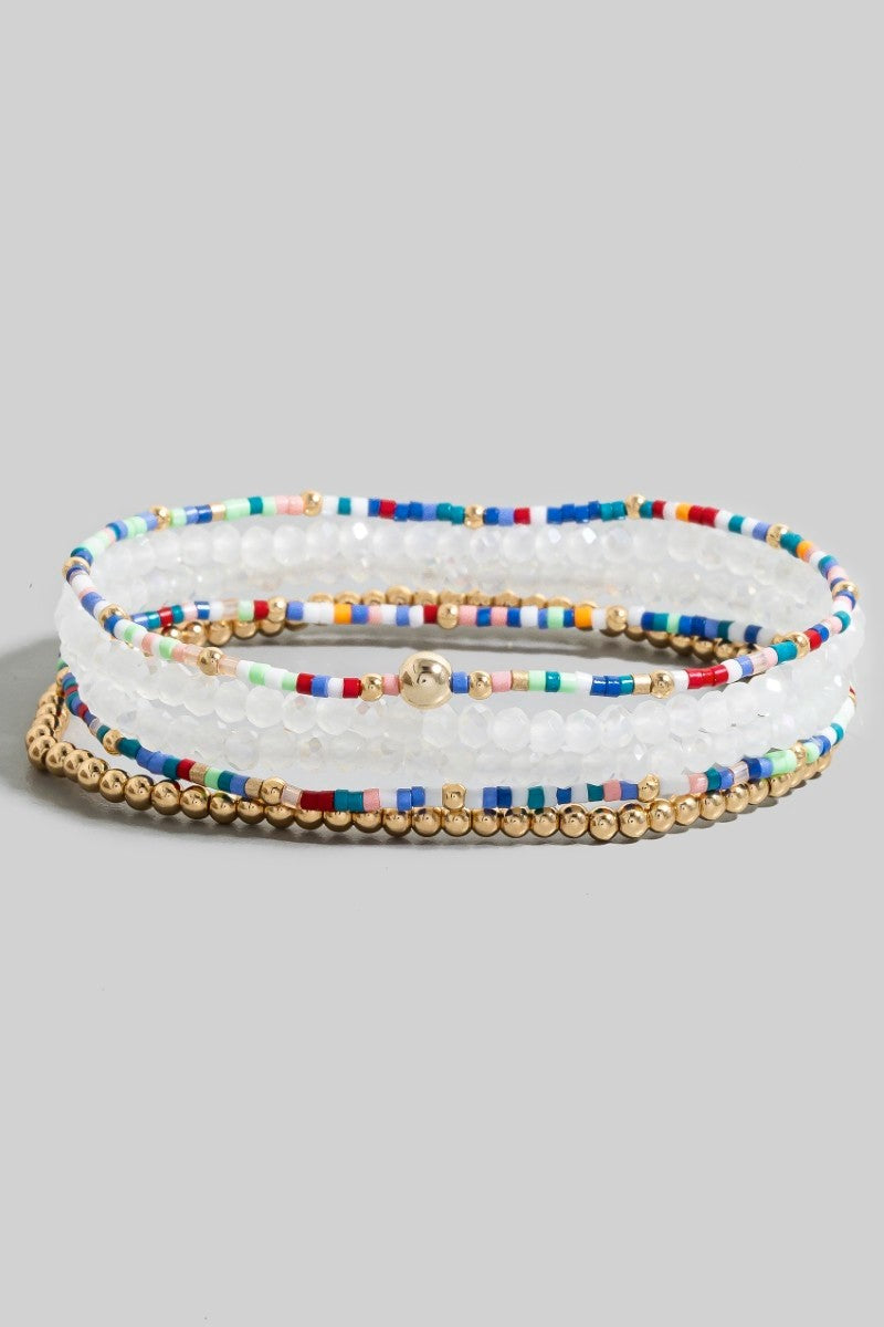 Glass and Metallic Mixed Beaded Bracelet Set - Bright Multi