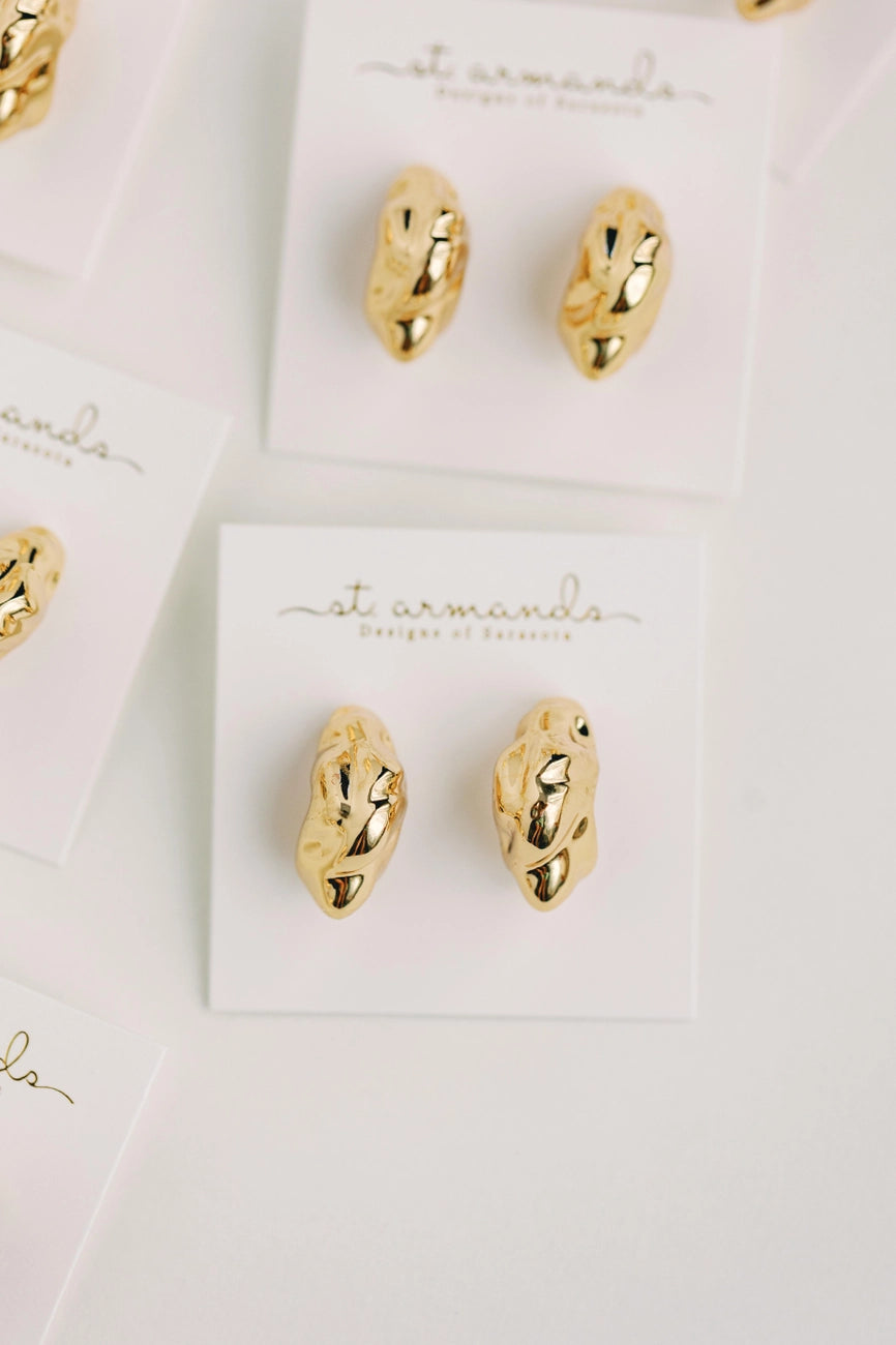 Gold Vintage Style Crumpled Huggie Hoop Earrings