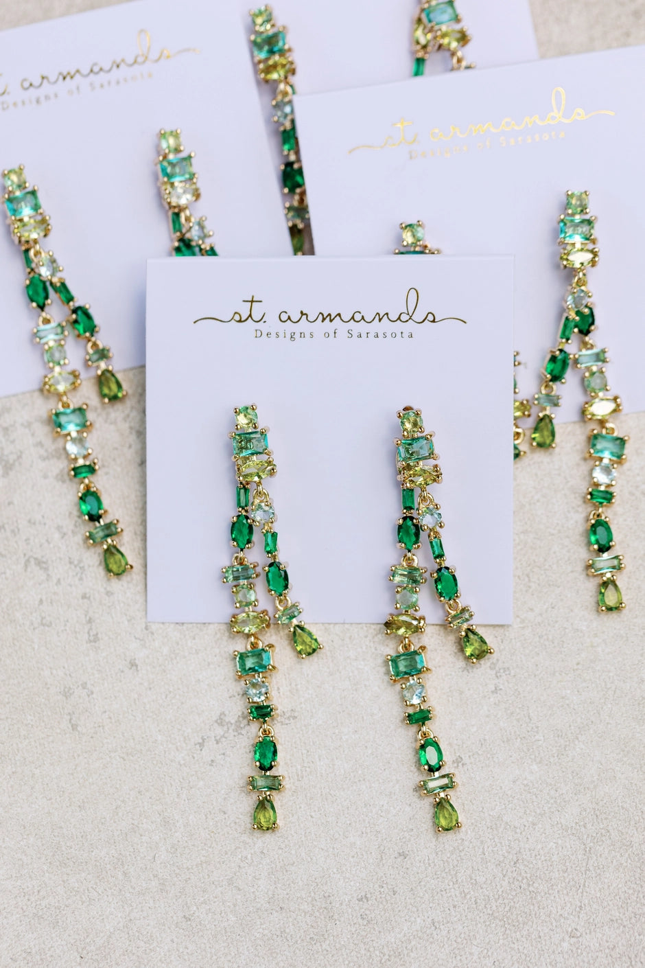 Ombre Crystal Layered Duster Statement Earrings - Green Tone