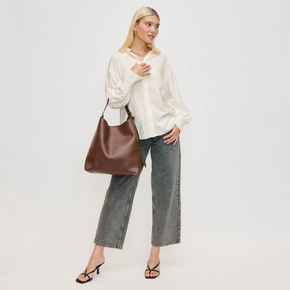 Zelda Vegan Leather Hobo Handbag - Chocolate Brown