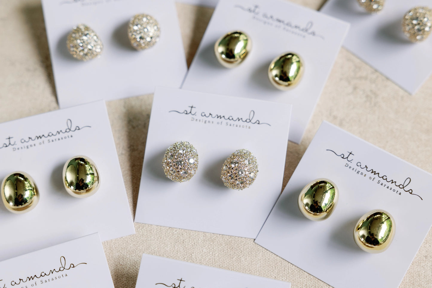Pave Crystal Gumdrop Gold Post Back Earrings