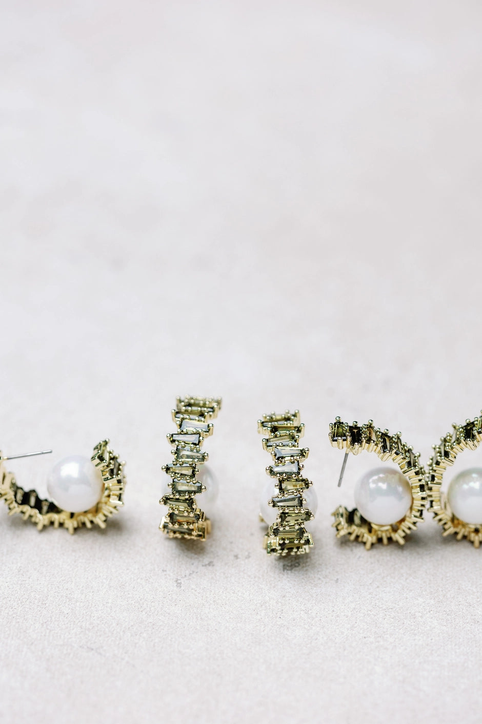 Rhinestone and Pearl Hoop Statement Earrings - Green