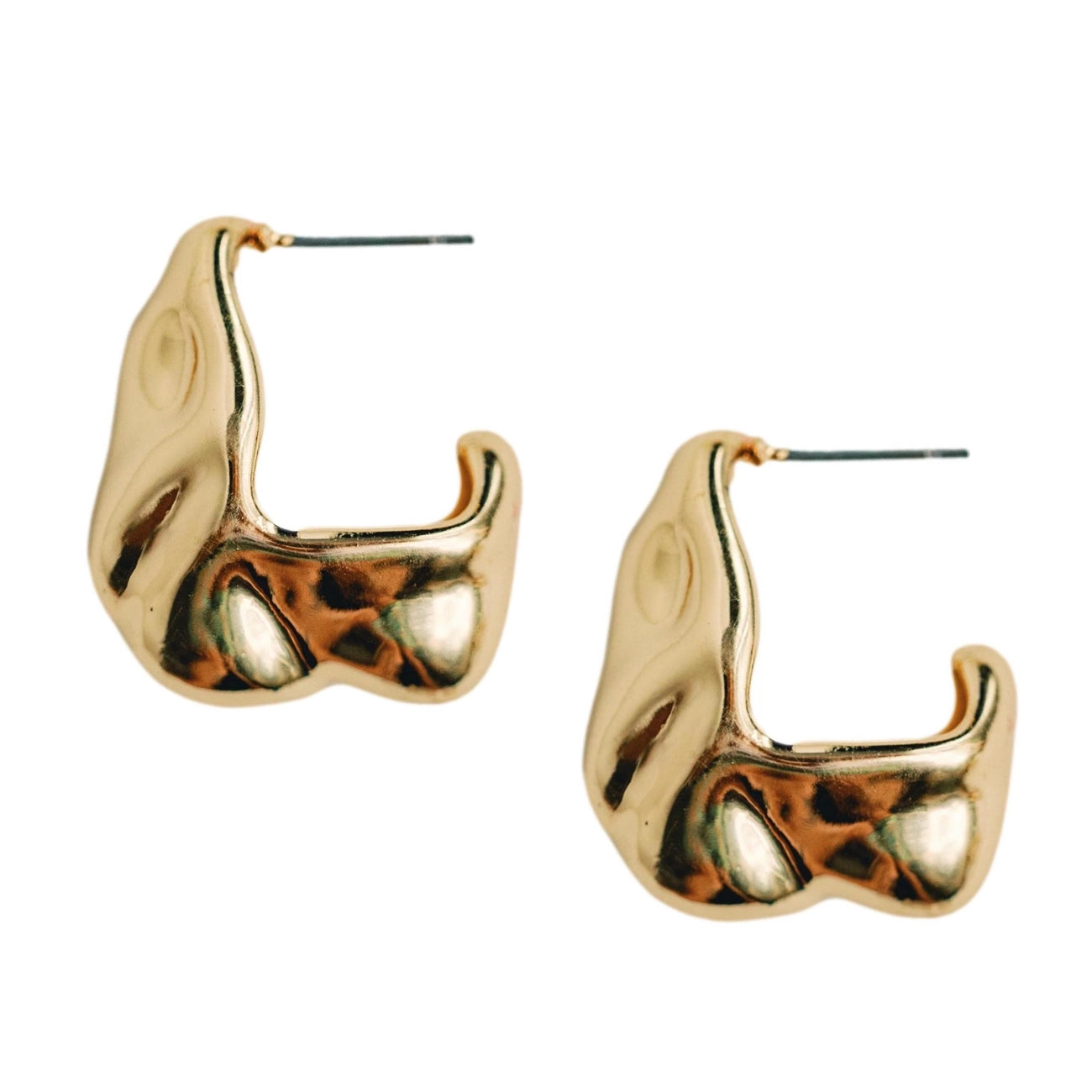 Gold Vintage Style Crumpled Huggie Hoop Earrings