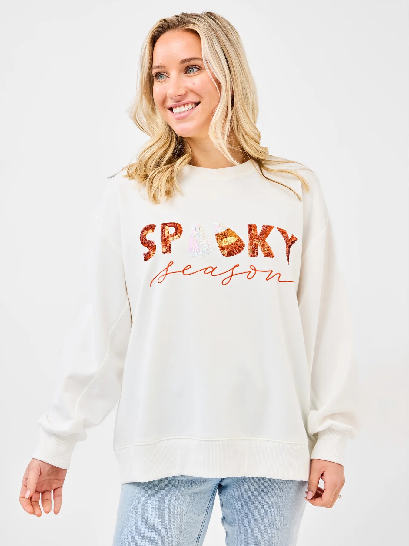 Sarah Spooky Season Embellished Sweatshirt by Mary Square - White