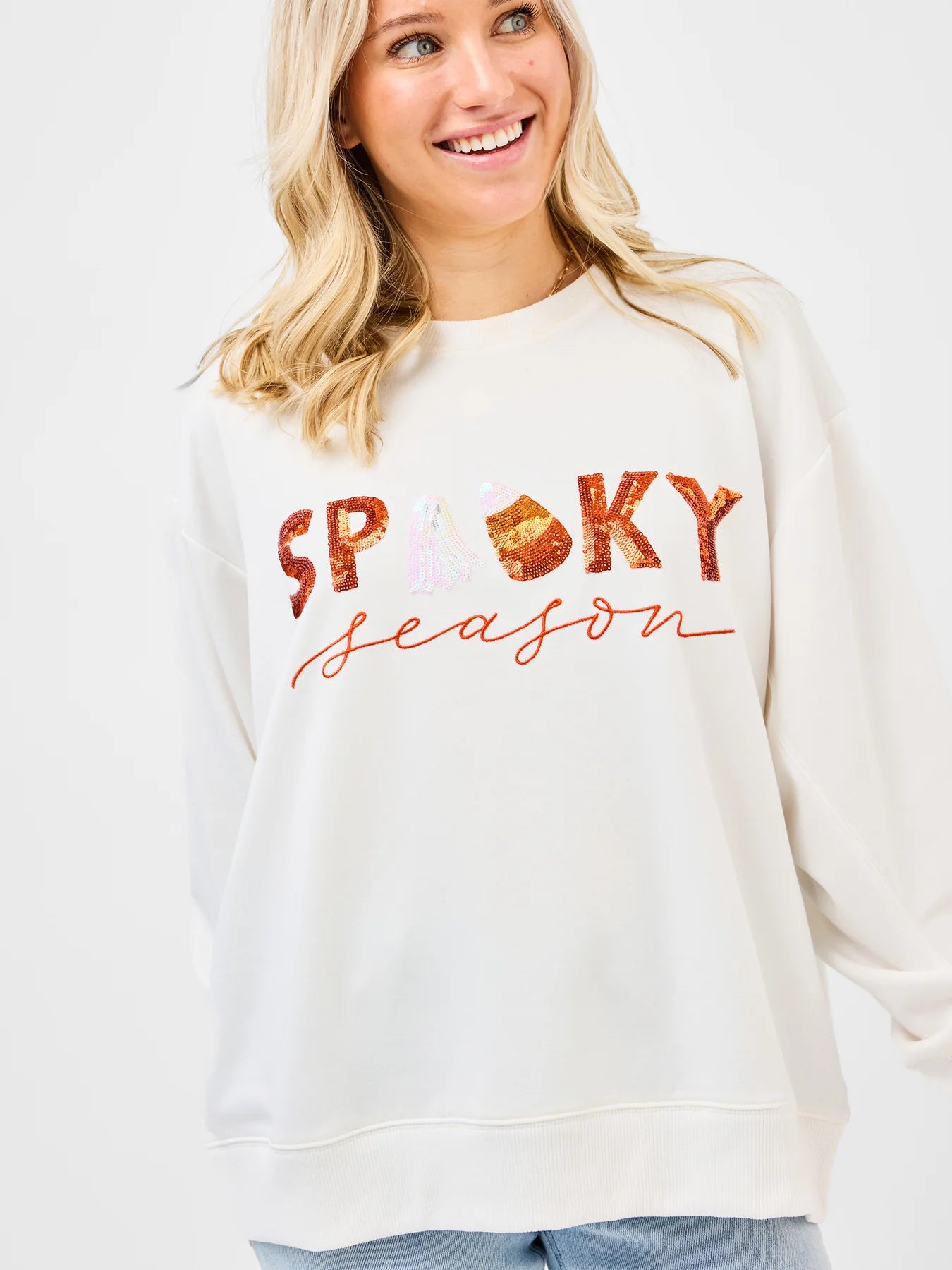 Sarah Spooky Season Embellished Sweatshirt by Mary Square - White