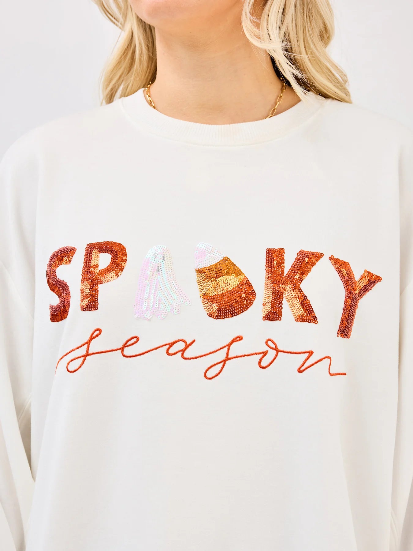Sarah Spooky Season Embellished Sweatshirt by Mary Square - White