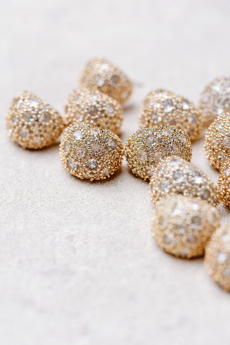 Pave Crystal Gumdrop Gold Post Back Earrings