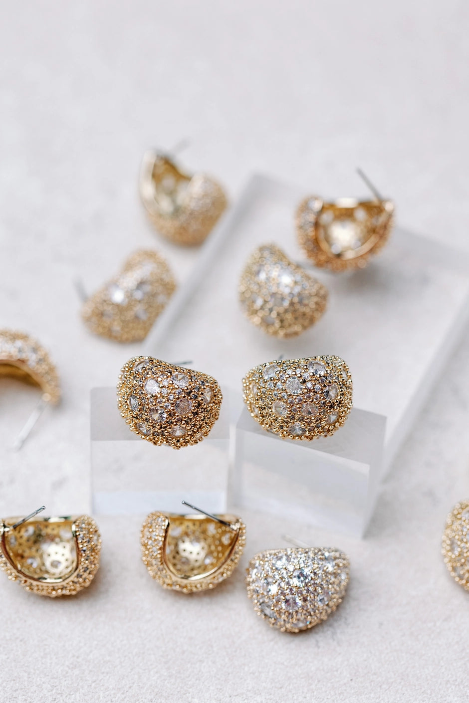 Pave Crystal Gumdrop Gold Post Back Earrings