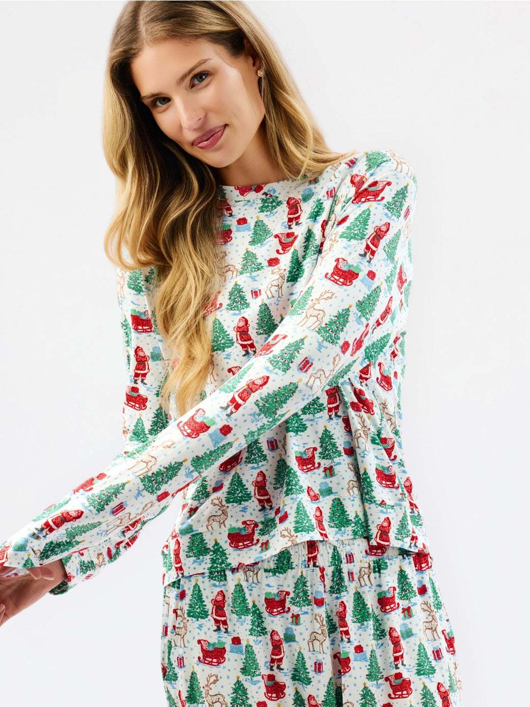 Tidings and Toile Annie Printed Long Sleeve Pant Pajama Set - Red Multi