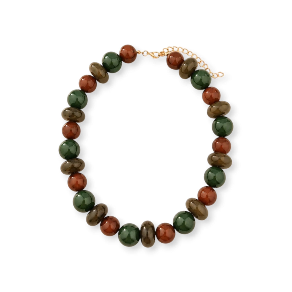 Color Block Multi Bead Shape Beaded Necklace - Brown Multi