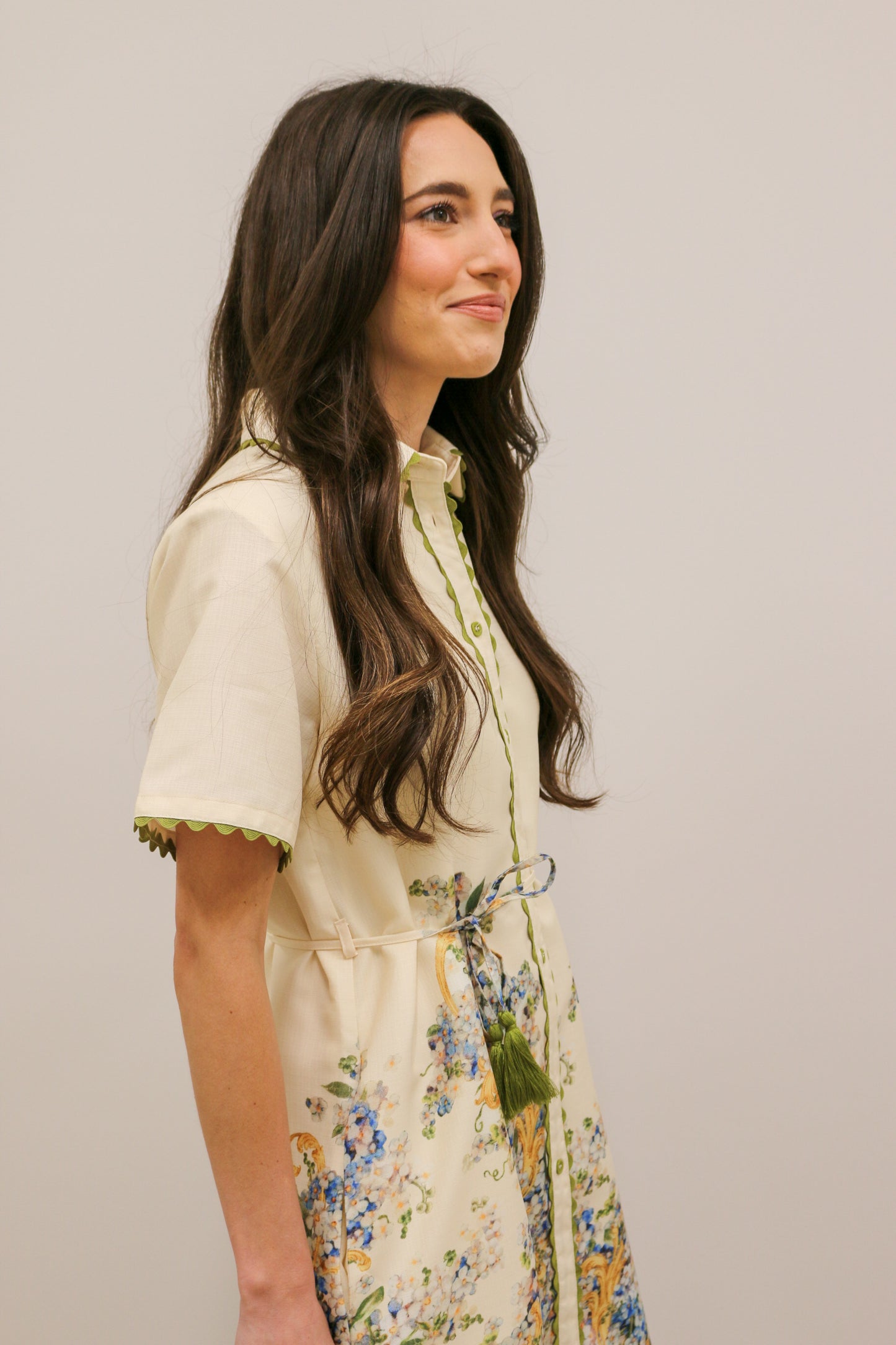 Hydrangea Abstract Print Short Sleeve Collared Mini Dress - Natural Multi