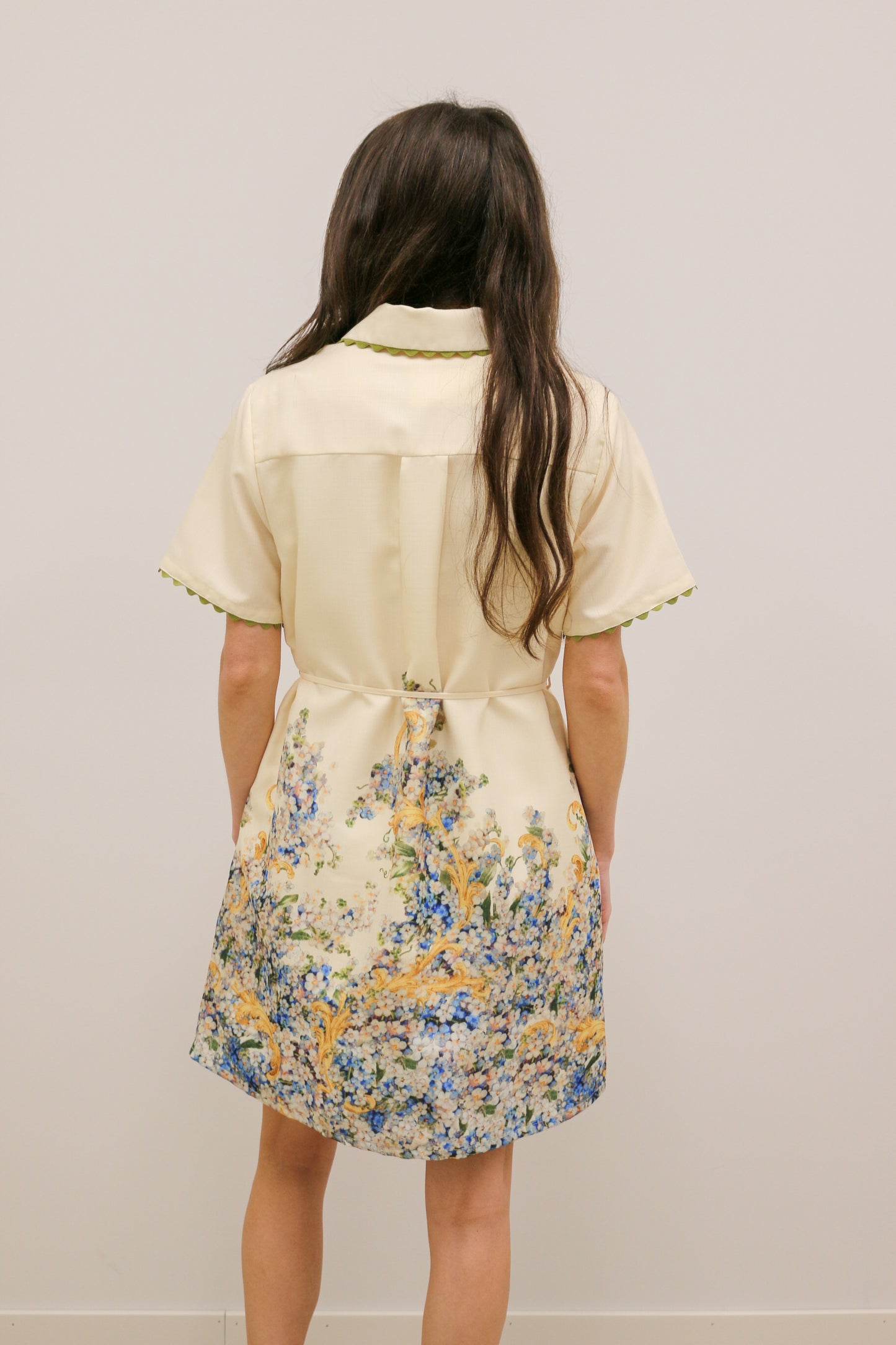 Hydrangea Abstract Print Short Sleeve Collared Mini Dress - Natural Multi