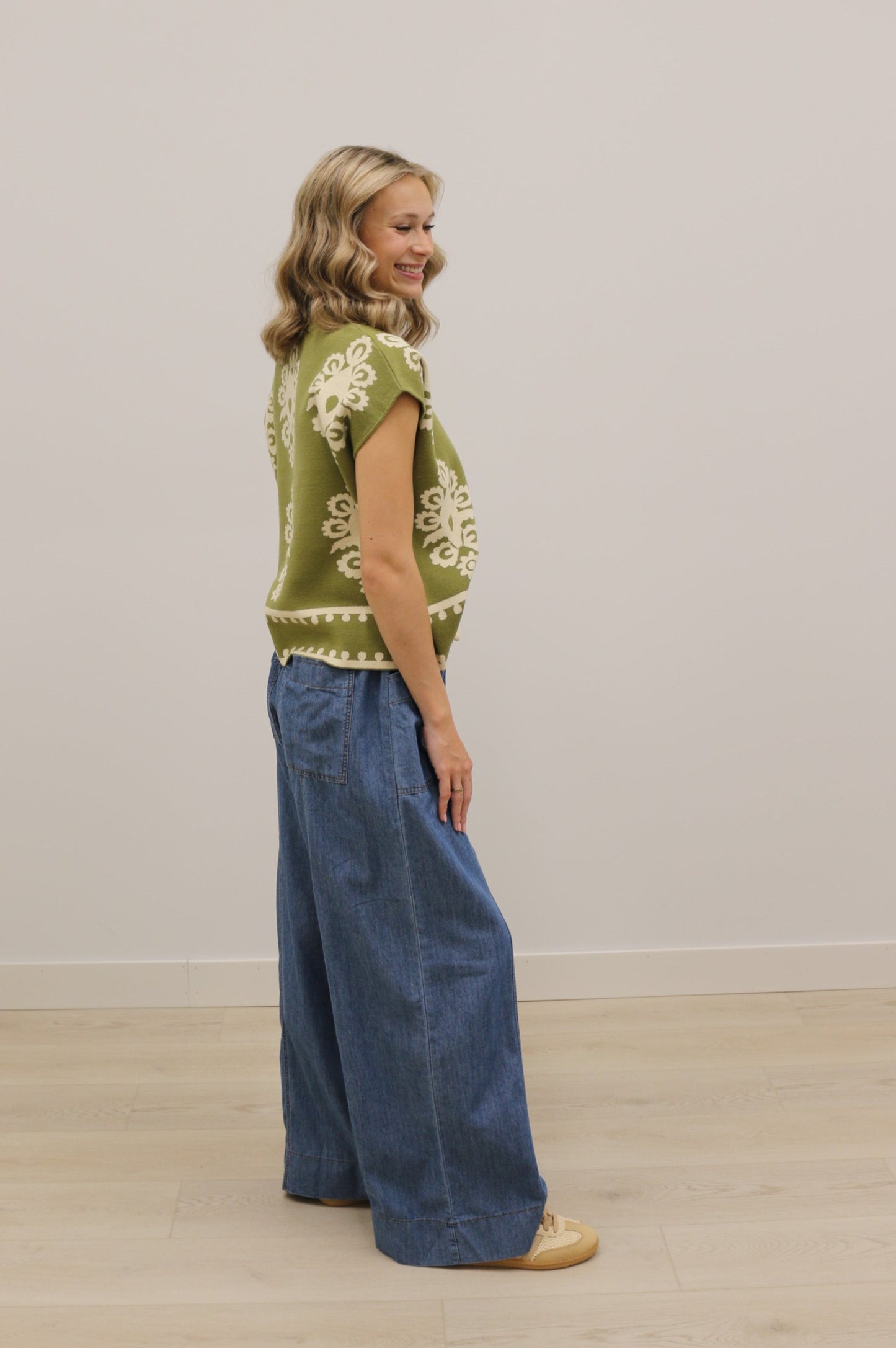 Paige High Waist Tie Front Wide Leg Lightweight Pants - Dark Chambray
