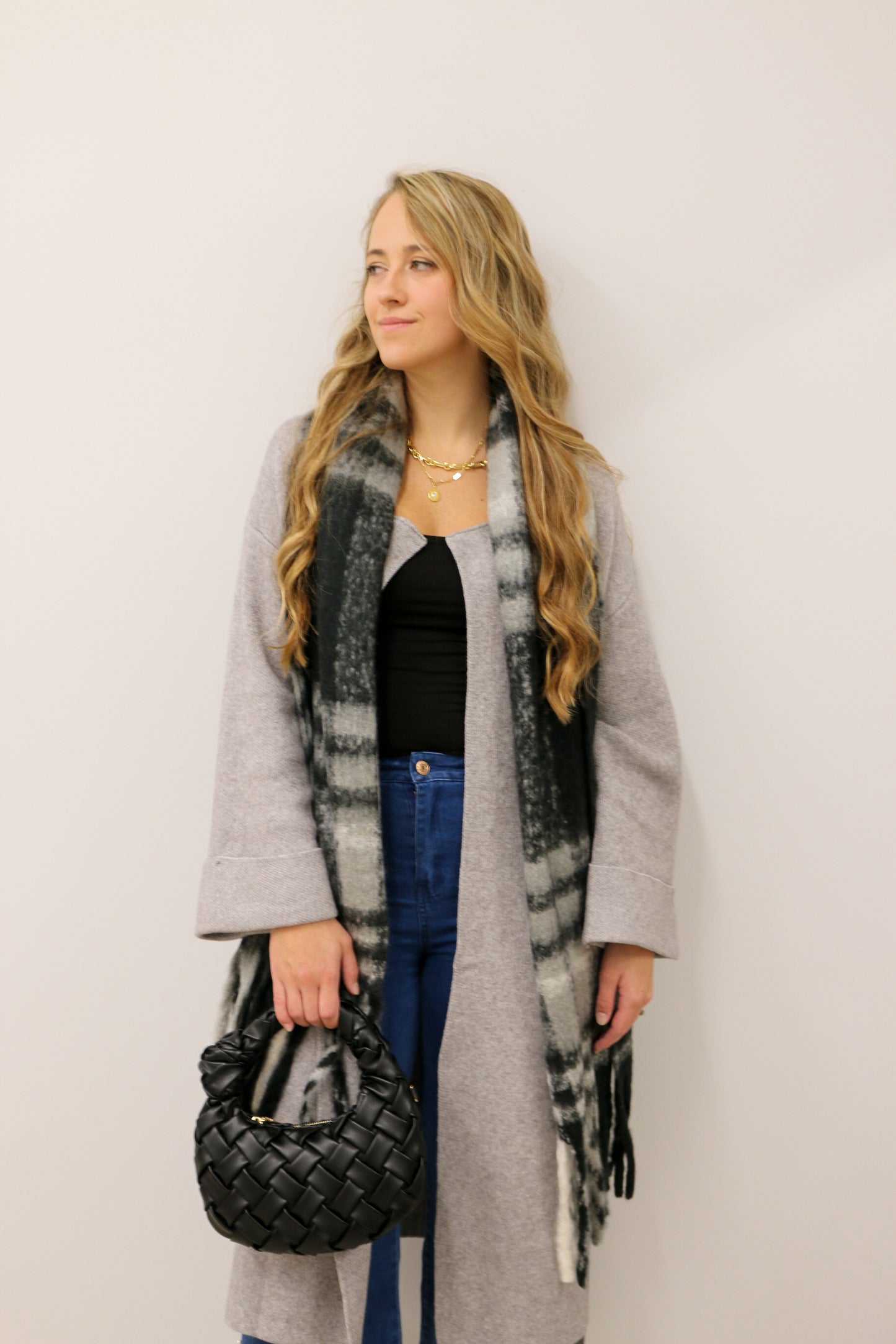 Kate Oversized Colorblock Plaid Scarf - Grey Multi