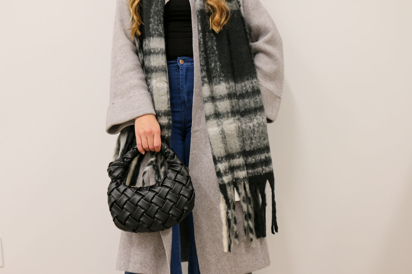 Kate Oversized Colorblock Plaid Scarf - Grey Multi