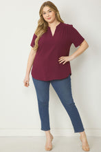 Load image into Gallery viewer, zSALE Curve Lydia Essential V-Neck Woven Short Sleeve Blouse - Burgundy
