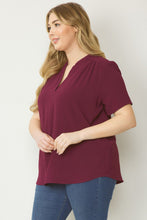 Load image into Gallery viewer, zSALE Curve Lydia Essential V-Neck Woven Short Sleeve Blouse - Burgundy
