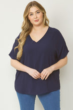 Load image into Gallery viewer, zSALE Curve Thea Essential V-Neck Short Sleeve Woven Blouse - Navy
