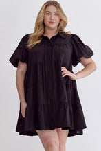 Load image into Gallery viewer, Abby Curve Short Puff Sleeve Tiered Ruffle Mini Dress - Black
