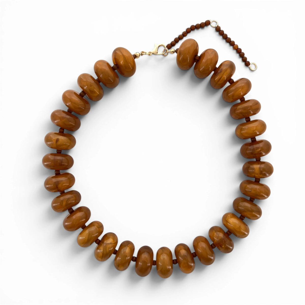Chunky Candy Beaded Rondelle Necklace - Amber Light Brown
