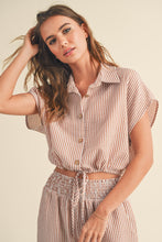 Load image into Gallery viewer, Arizona Button Up Tie Front Short Sleeve Cropped Shirt - Toffee
