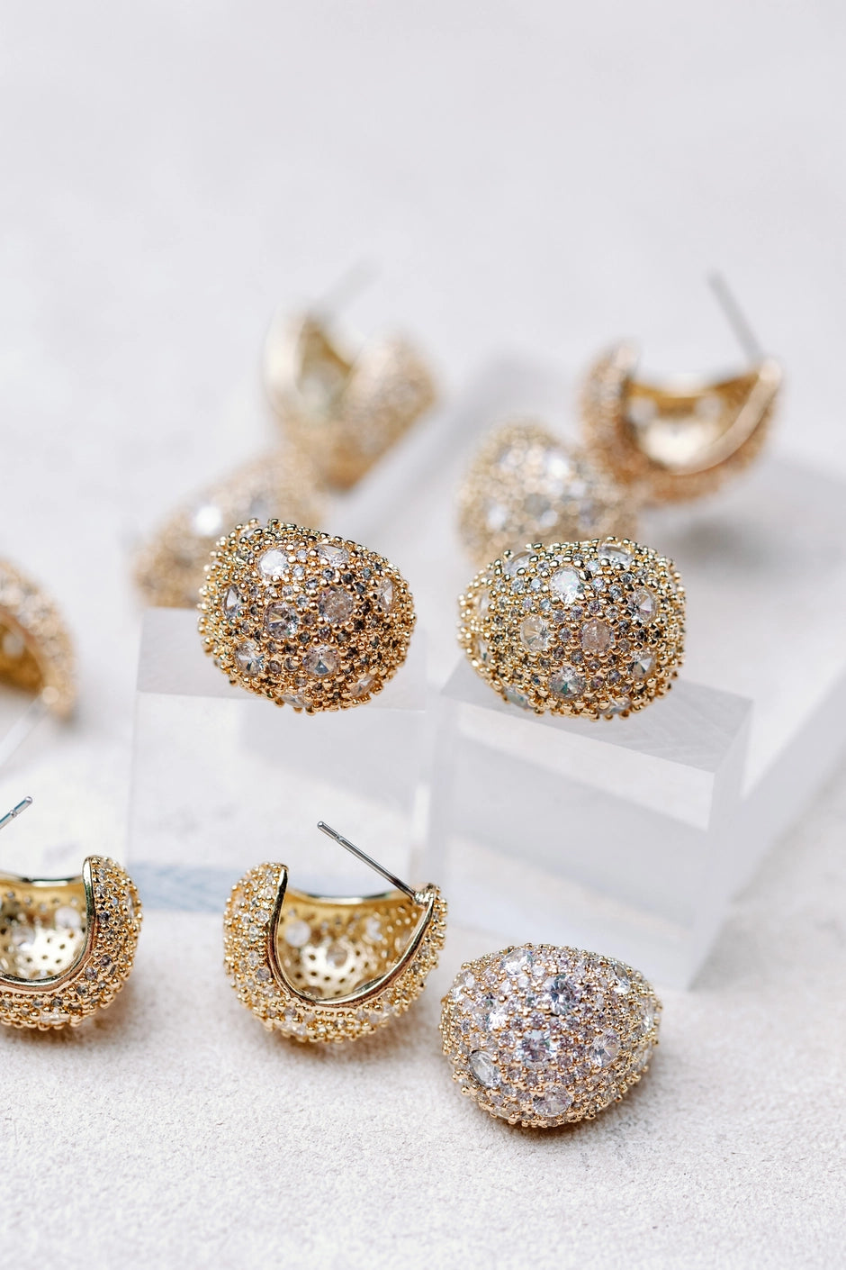 Pave Crystal Gumdrop Gold Post Back Earrings