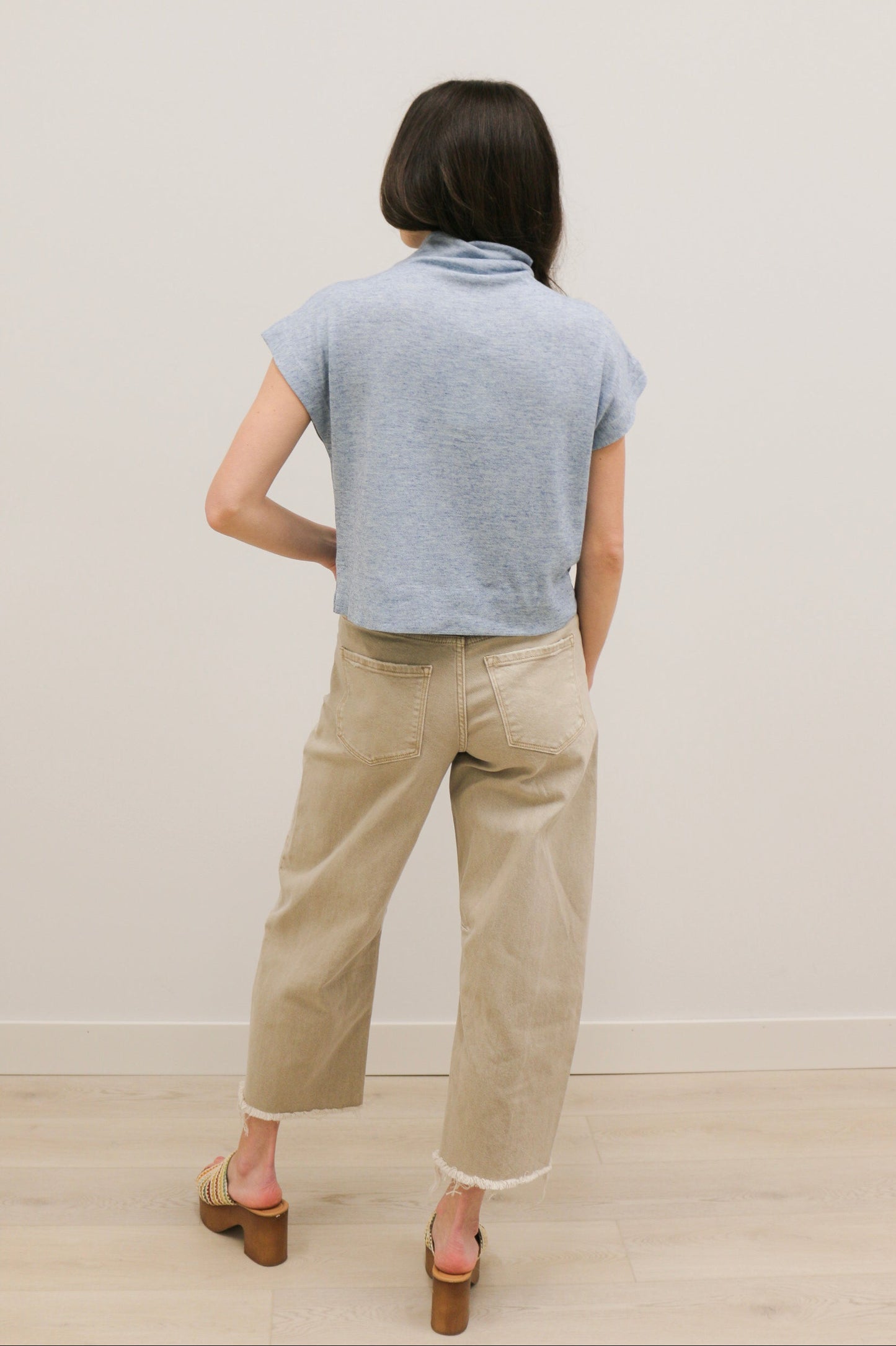 Beckett Mock Neck Short Sleeve Knit Pullover - Light Blue