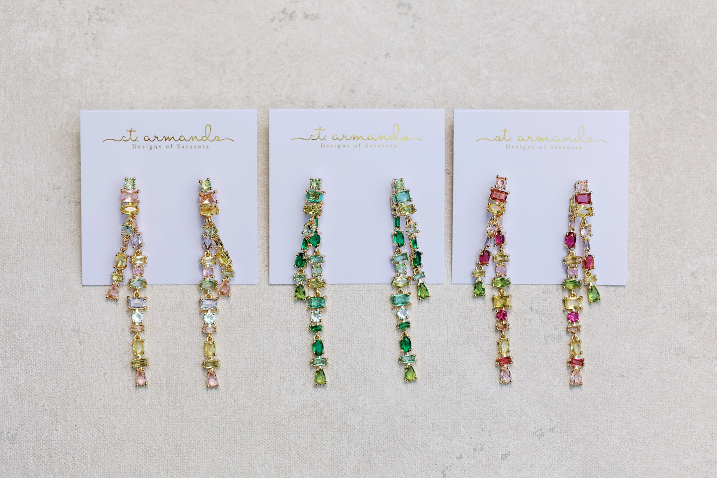 Ombre Crystal Layered Duster Statement Earrings - Jewel Tone