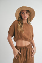 Load image into Gallery viewer, Canyon Textured Fabric Short Sleeve Cropped Shirt - Brown
