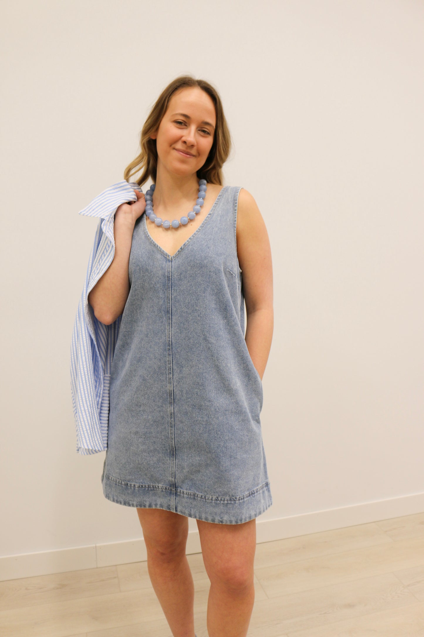 Lolita Beaded Natural Stone Statement Necklace - Light Blue