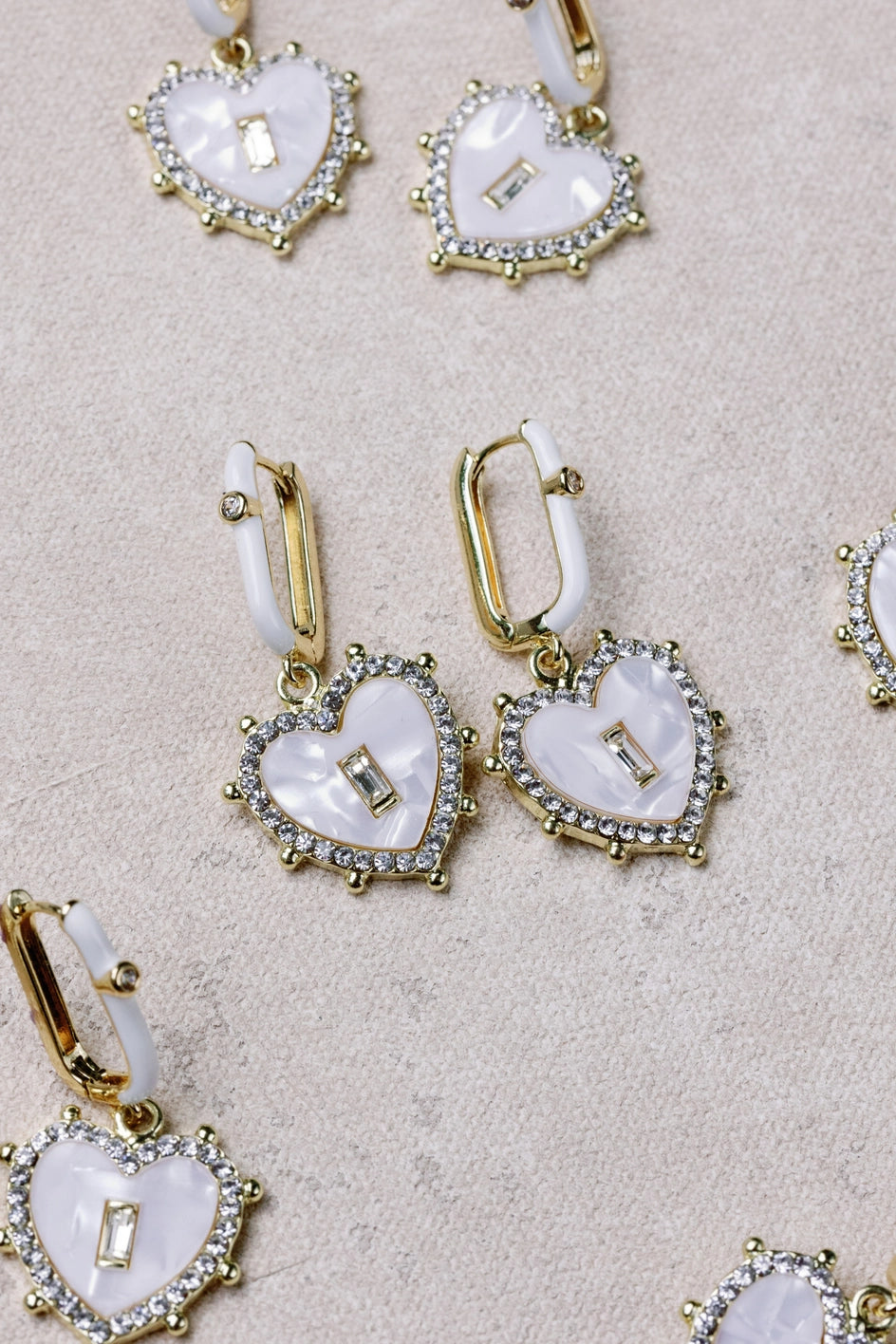 Capri Heart Shaped Diamond Stud Drop Earrings - Mother of Pearl