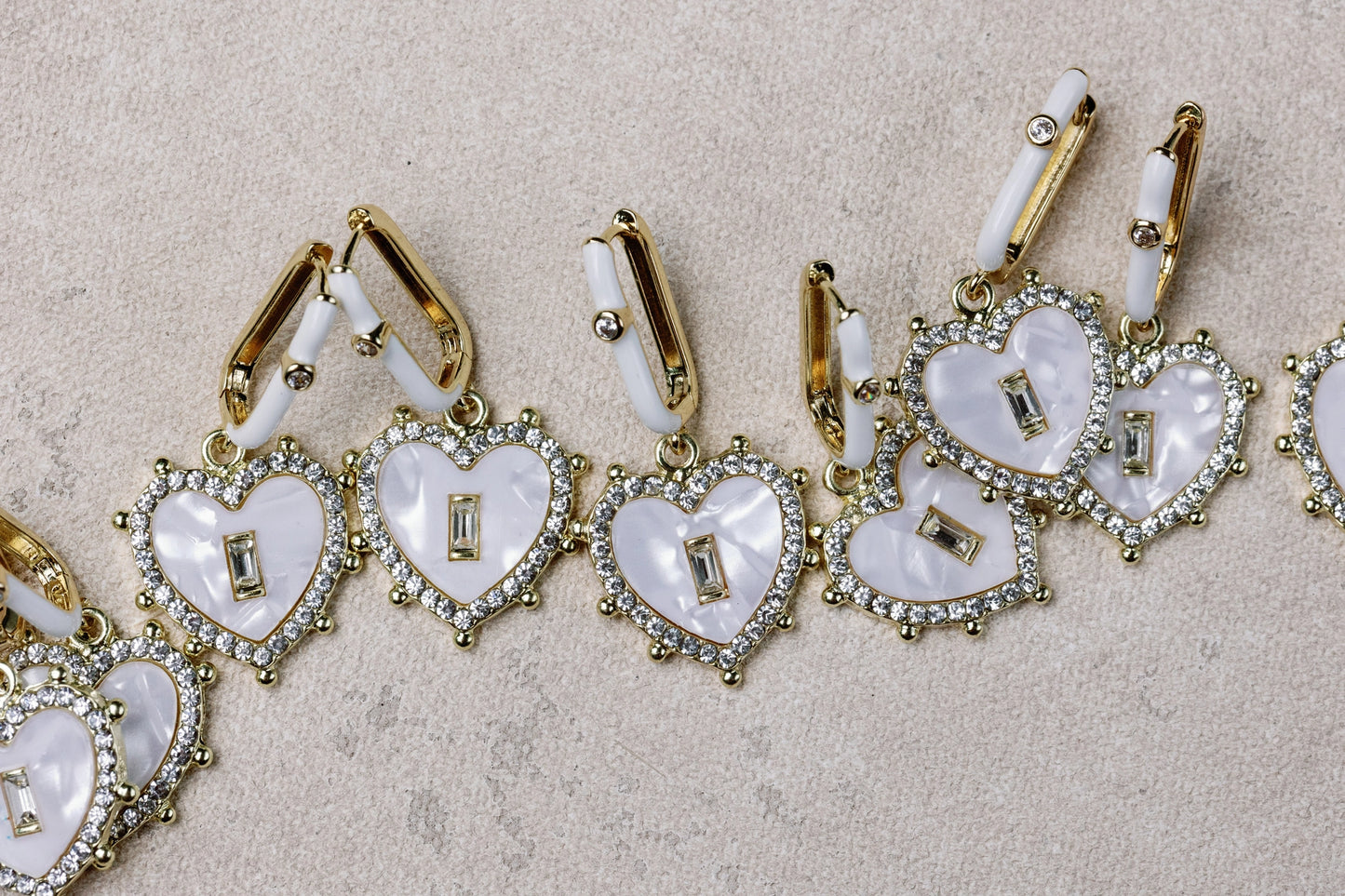 Capri Heart Shaped Diamond Stud Drop Earrings - Mother of Pearl