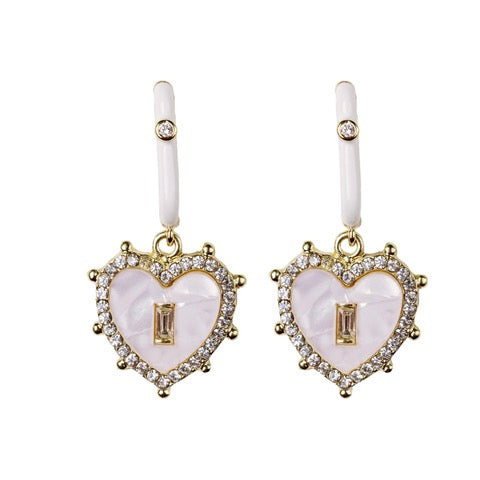 Capri Heart Shaped Diamond Stud Drop Earrings - Mother of Pearl
