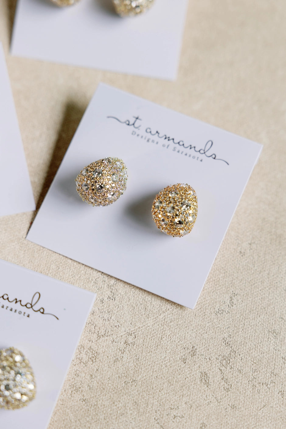 Pave Crystal Gumdrop Gold Post Back Earrings