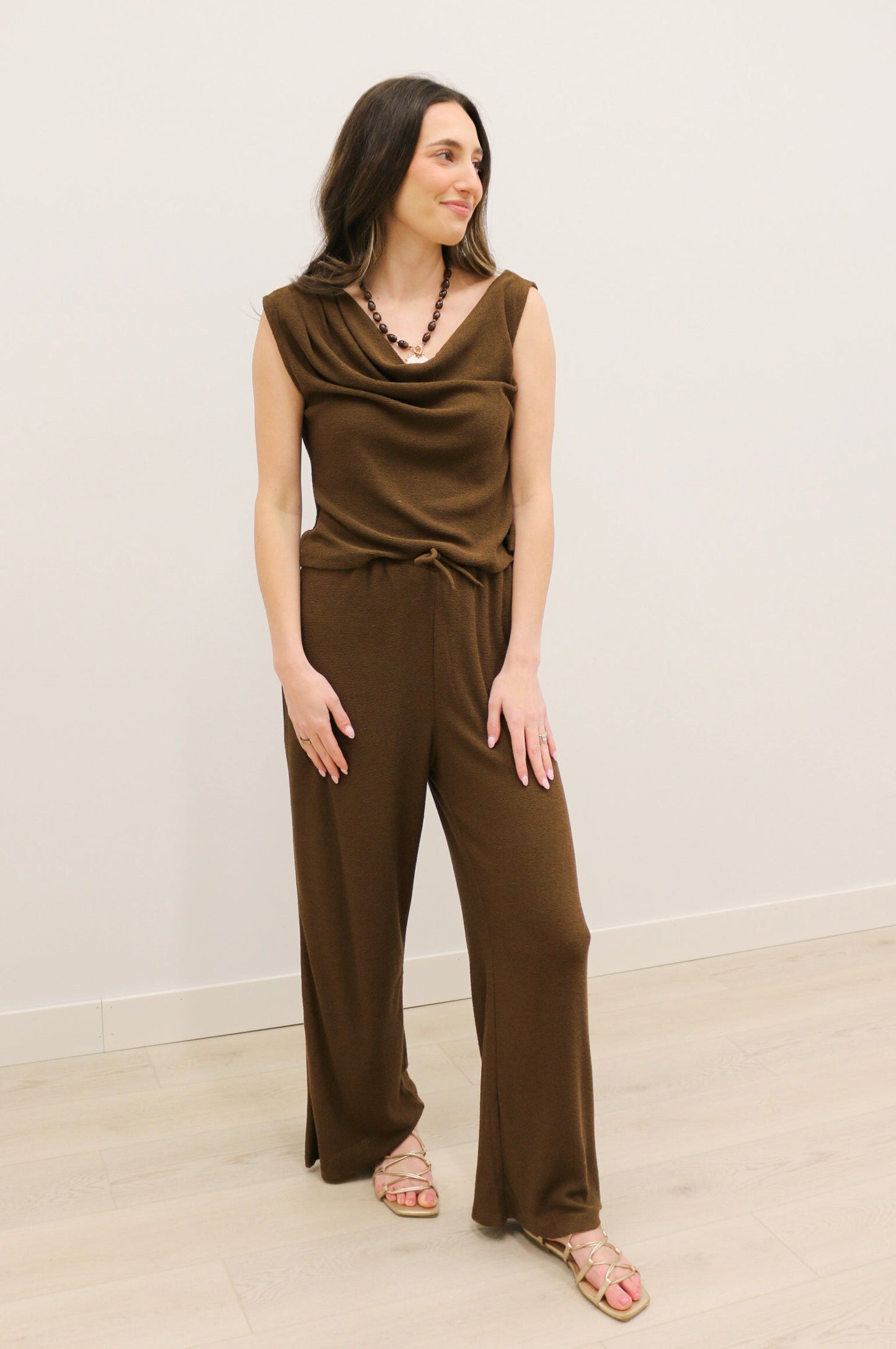 Ellin Textured Knit Off The Shoulder Top - Brown