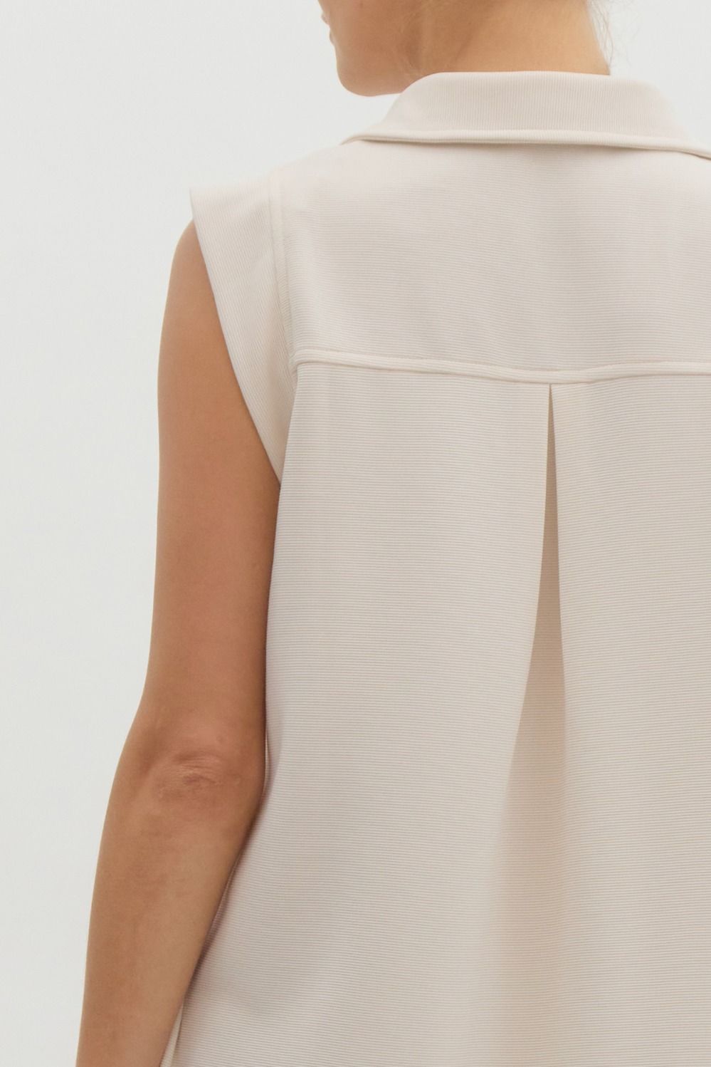 Sporty Collared V-Neck Textured Knit Mini Dress - Ecru