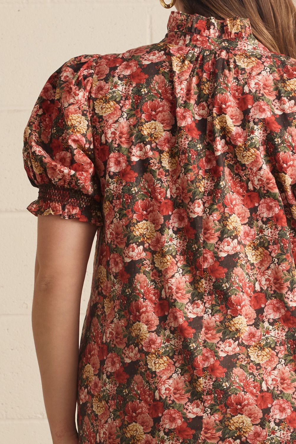 Constance Short Sleeve Floral Print Midi Dress 100% Cotton - Brick Multi