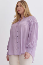Load image into Gallery viewer, Sara Curve Pleated Detail Long Sleeve Button Up Blouse - Lavender
