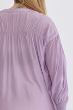 Load image into Gallery viewer, Sara Curve Pleated Detail Long Sleeve Button Up Blouse - Lavender
