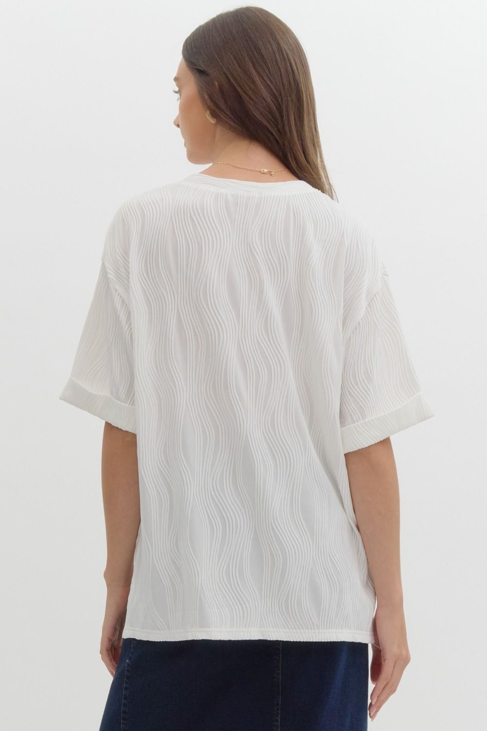 Wave Textured Short Sleeve Top - White