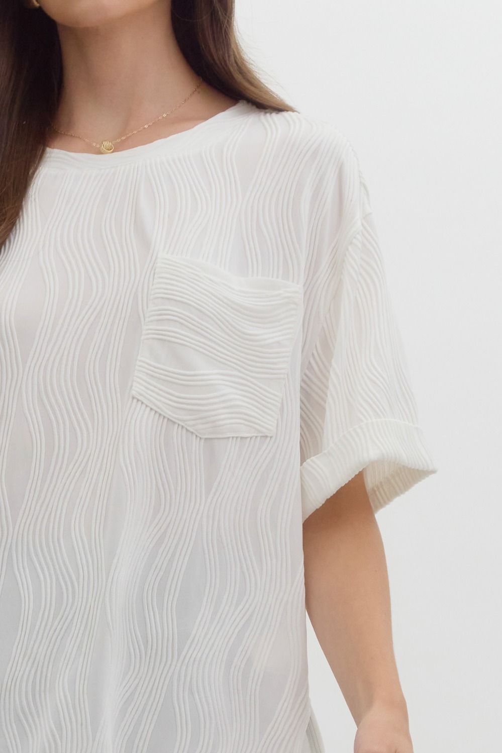 Wave Textured Short Sleeve Top - White