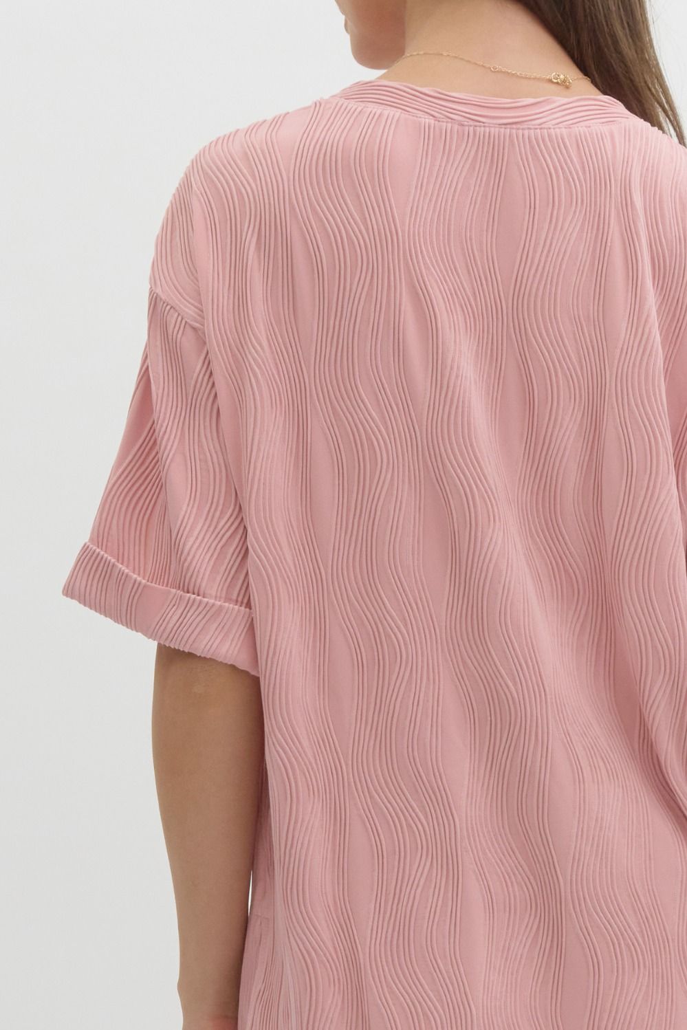 Wave Textured Short Sleeve Top - Blush Pink