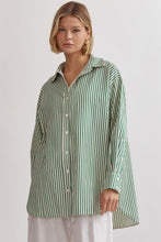 Load image into Gallery viewer, Dianna Classic Stripe Long Sleeve Collared Button Up Blouse - Green
