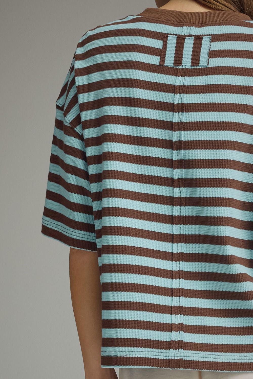 Ace Oversized Stripe Ribbed Knit Top - Brown Aqua