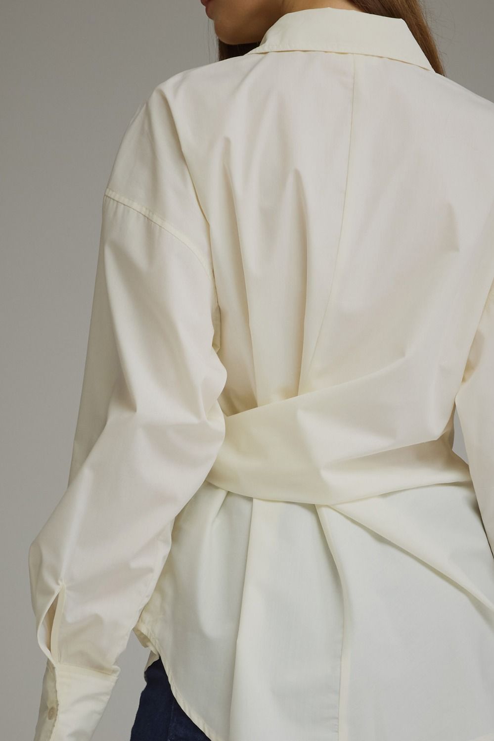 Sylvia Wrap Waist Long Sleeve Collared Button Up - Ecru