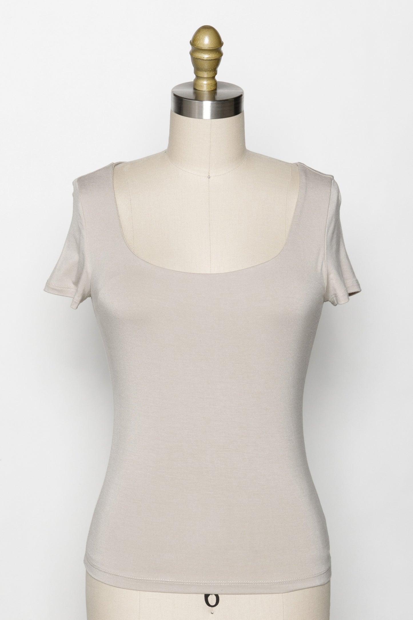 Final Touch Double Layer Square Neck Short Sleeve Knit Top - Fog