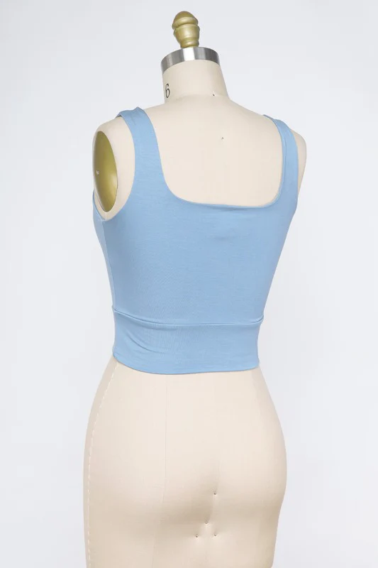 Final Touch Double Layer Square Neckline Crop Knit Tank - Ash Blue