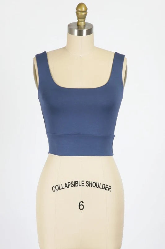 Final Touch Double Layer Square Neckline Crop Knit Tank - Modern Navy