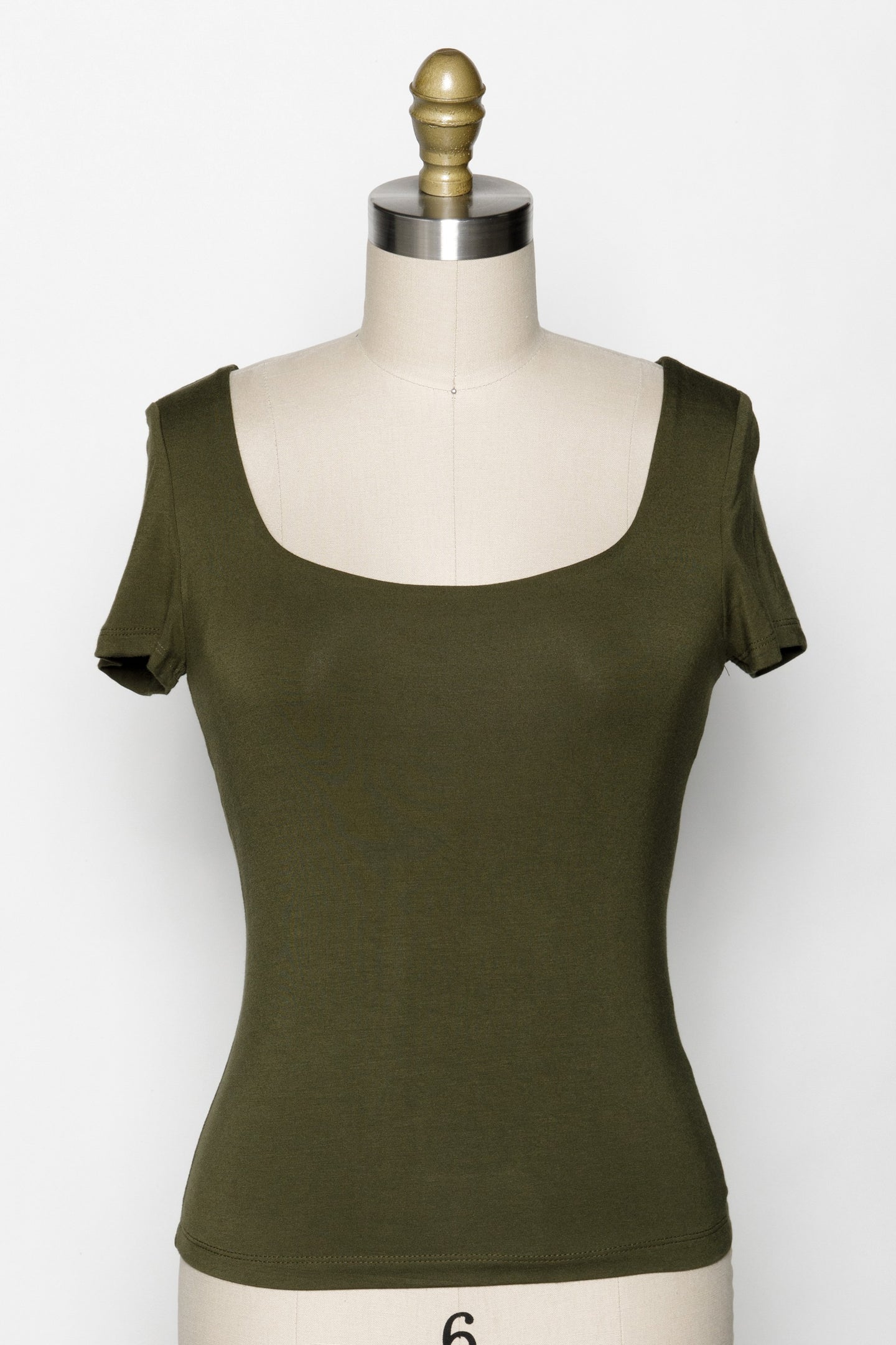 Final Touch Double Layer Square Neck Short Sleeve Knit Top - Fine Olive